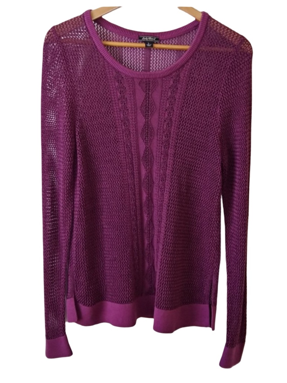 Lucky Brand Magenta Purple Cotton Blend Fishnet Open Weave Soft Knit Sweater